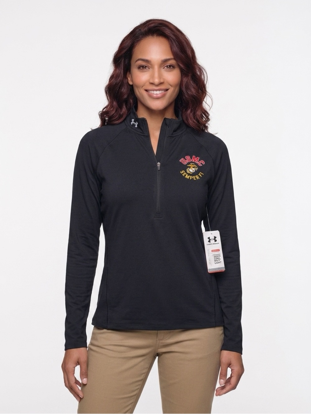 Under Armour Women's Black Quarter-Zip Pullover with USMC Embroidery NWT Size XL